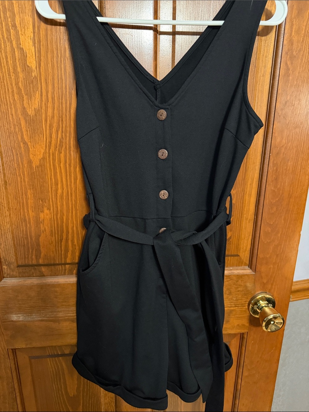 Black Sleeveless romper with Tie Waist